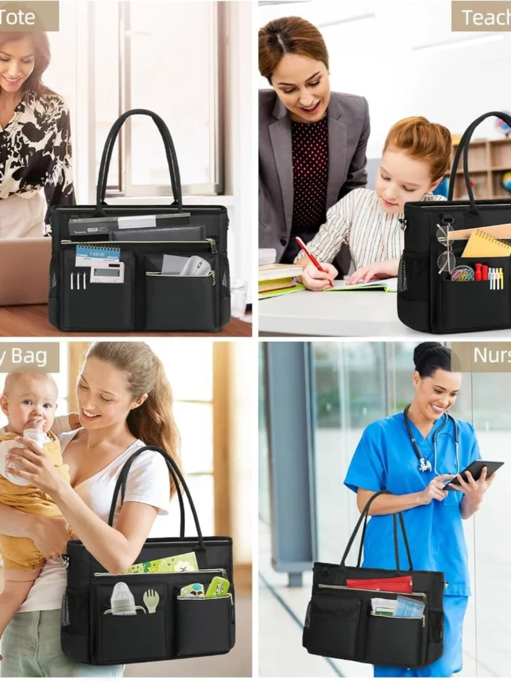 Elegant 15.6-Inch Women's Laptop Tote: Waterproof, Multi-Pocket Professional Bag